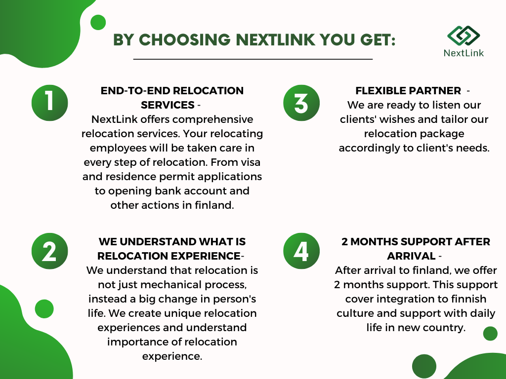 Explanation about what you get by choosing NextLink as relocation partner.